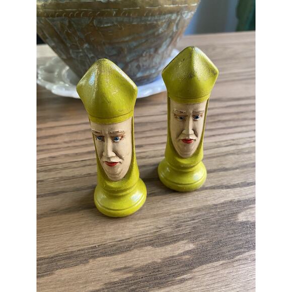 Vintage Midcentury Medieval Duncan Ceramic Hand Painted Chess Pieces Bishops - Picture 3 of 4